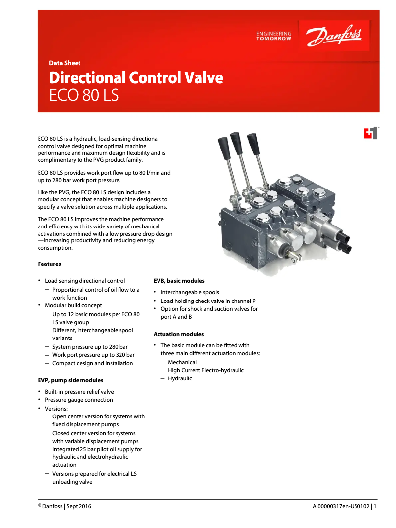 Page 1 de la notice Fiche technique Danfoss ECO 80