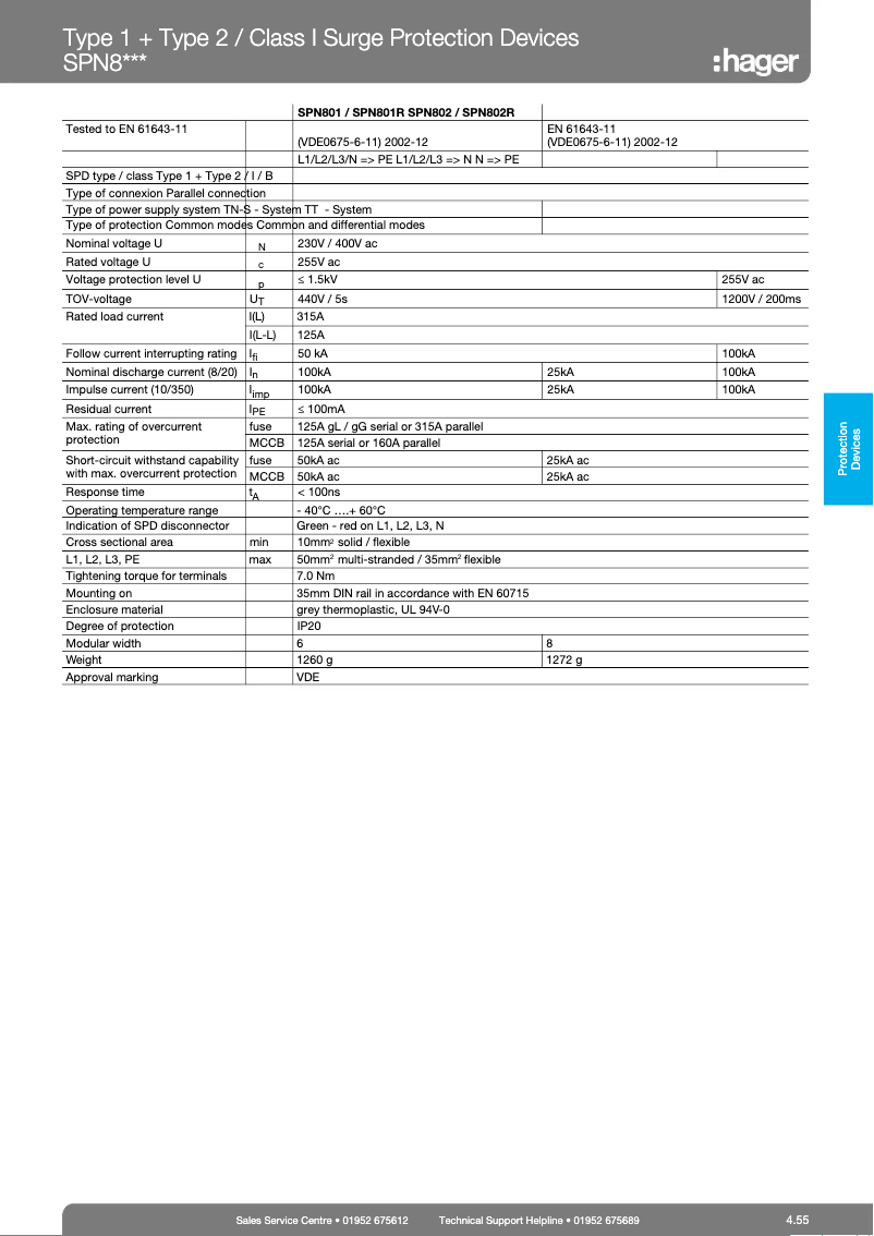 Page 1 de la notice Fiche technique Hager SPA401