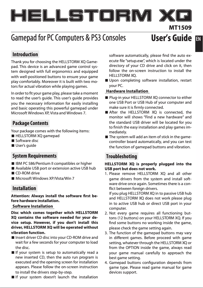 Page n°1 - Manuel utilisateur Mediatech MT1509