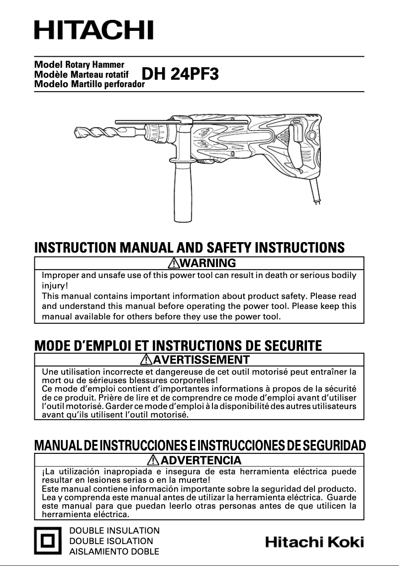 Page n°1 - Manuel utilisateur Hitachi DH 24PF3
