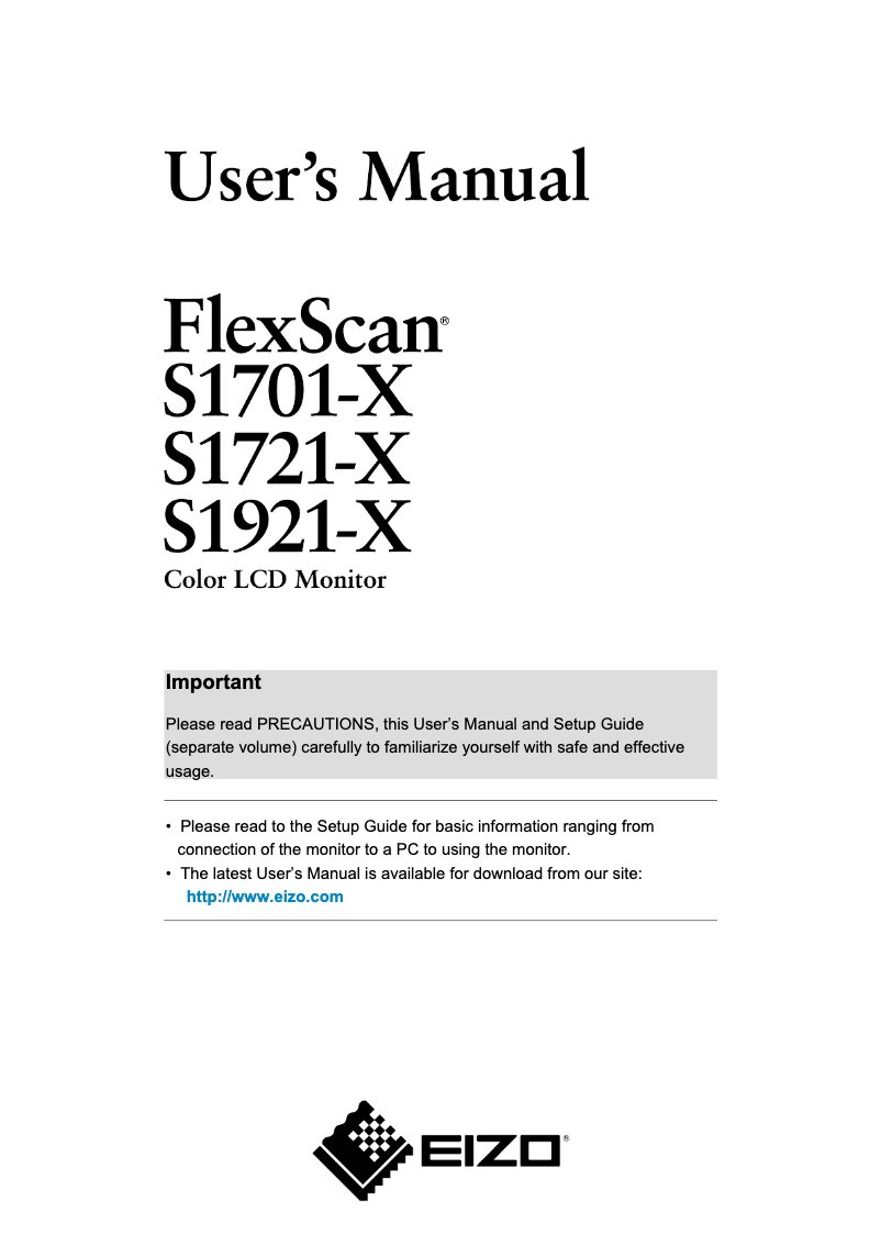 Page 1 de la notice Manuel utilisateur Eizo S1921X