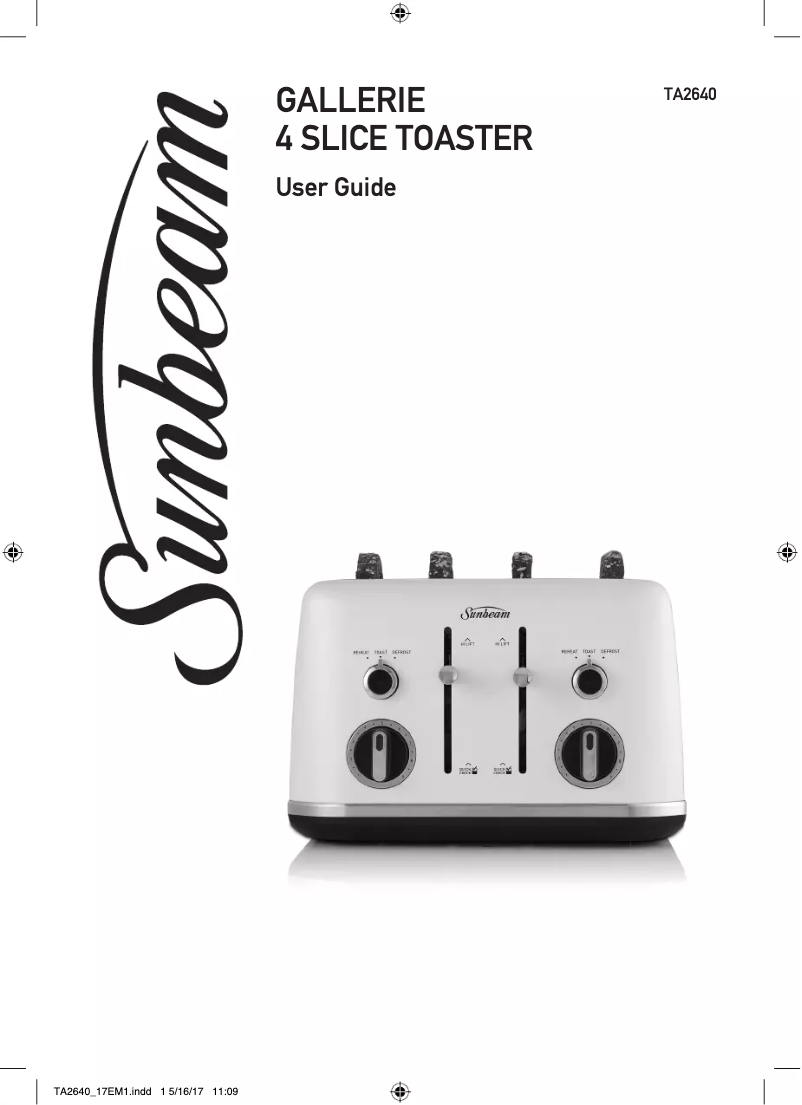 Page 1 de la notice Manuel utilisateur Sunbeam Gallerie Collection TA2640