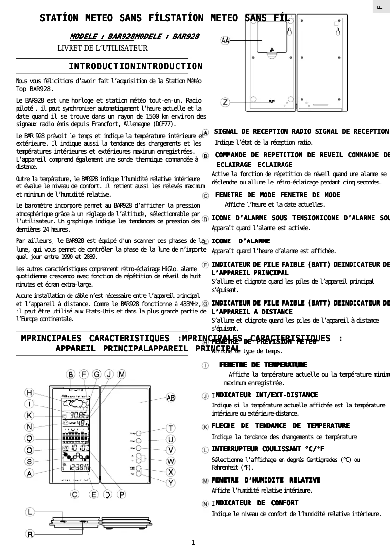 Page n°1 - Manuel utilisateur Oregon Scientific BAR928