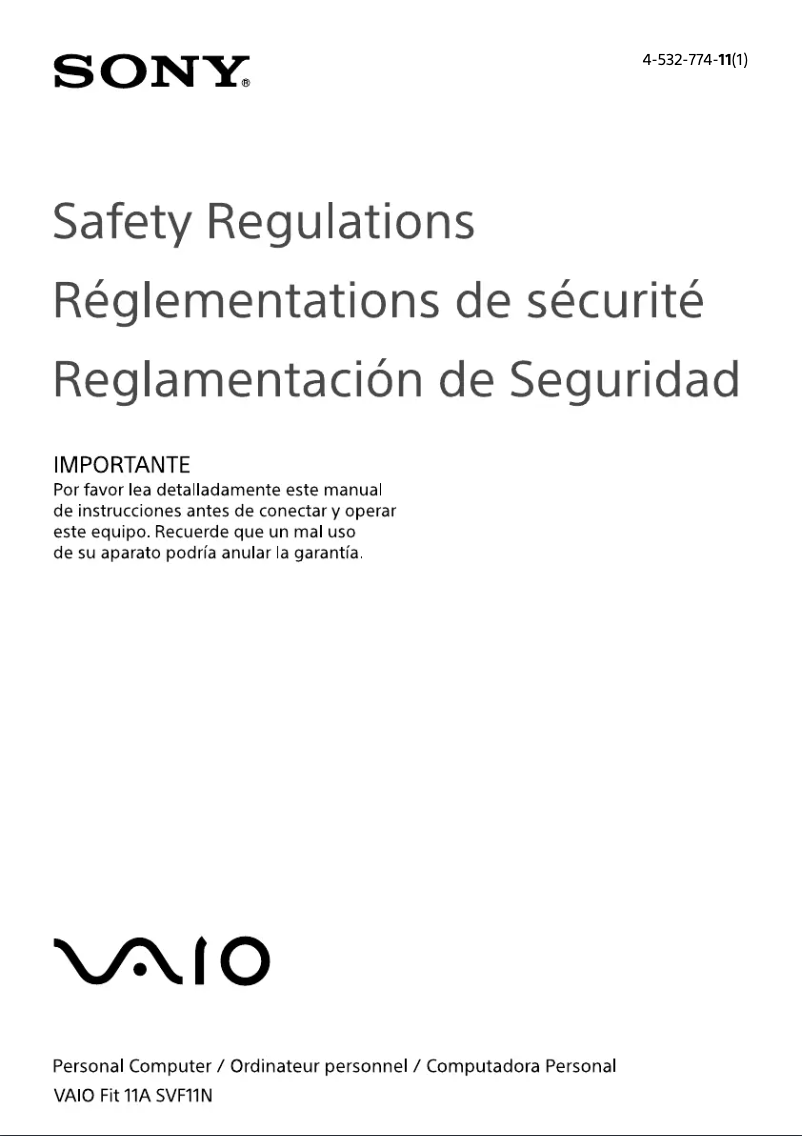Page n°1 - Instructions de sécurité Sony Vaio Fit 11 SVF11N13CXS