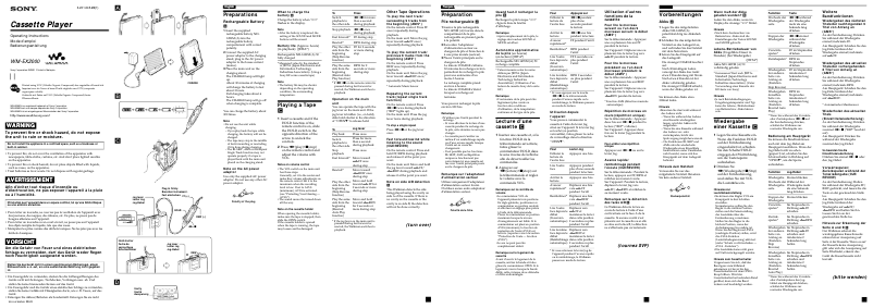 Image de la première page du manuel de l'appareil Walkman WM-EX2000