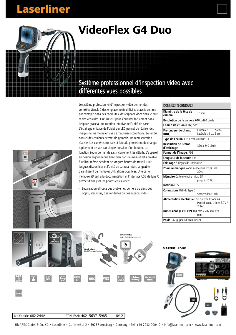 Image de la première page du manuel de l'appareil VideoFlex G4 Duo