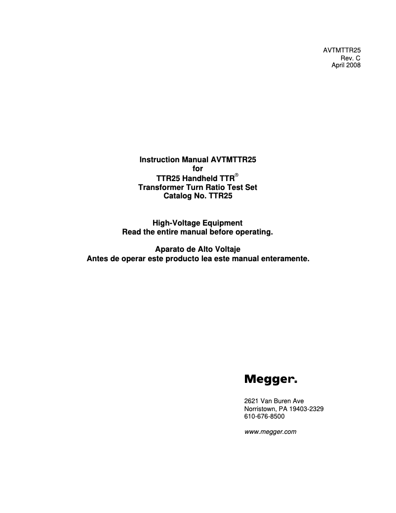 Page 1 de la notice Manuel utilisateur Megger TTR25