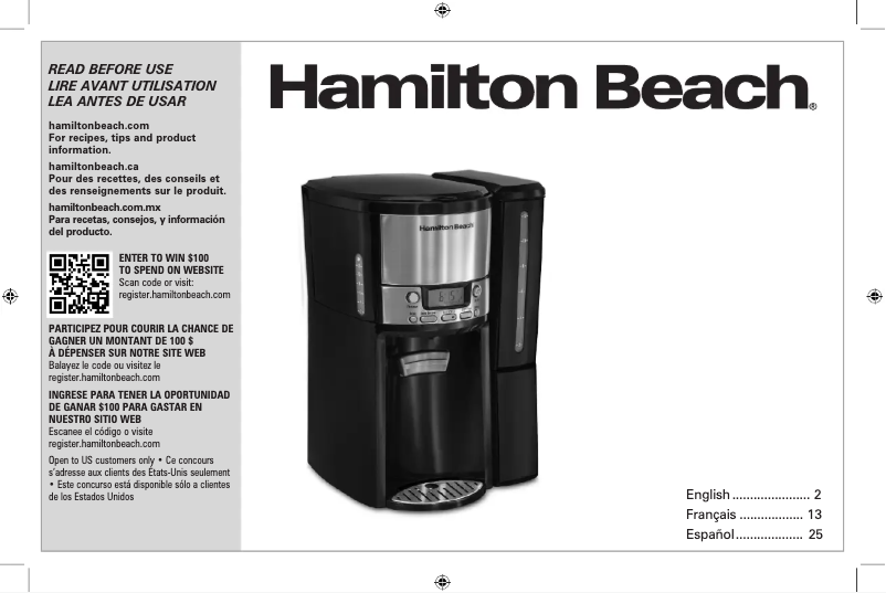 Page 1 de la notice Manuel d'utilisation et d'entretien Hamilton Beach 47900