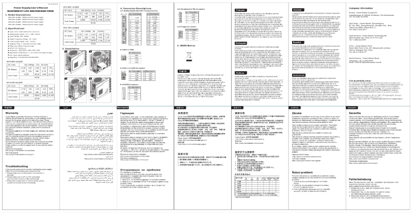 Page 1 de la notice Manuel utilisateur Cooler Master MasterWatt Lite 600W