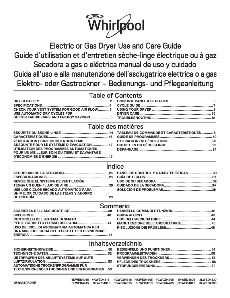 Página 1 del manual Manual de usuario Whirlpool 3LWED4705FW