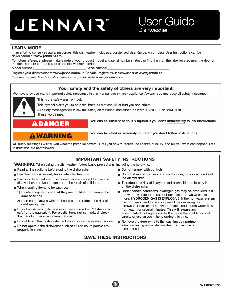 Page n°1 - Manuel utilisateur Jenn-Air JDTSS244GL
