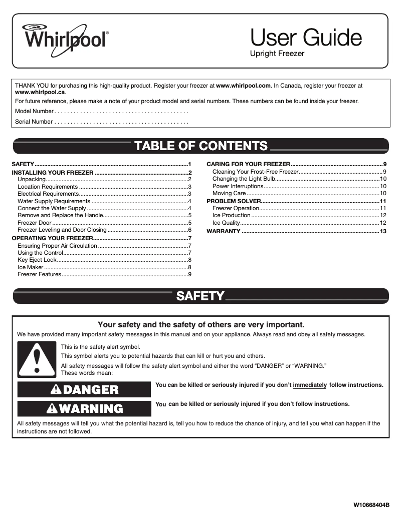 First page image of the manual for WZF57R16F