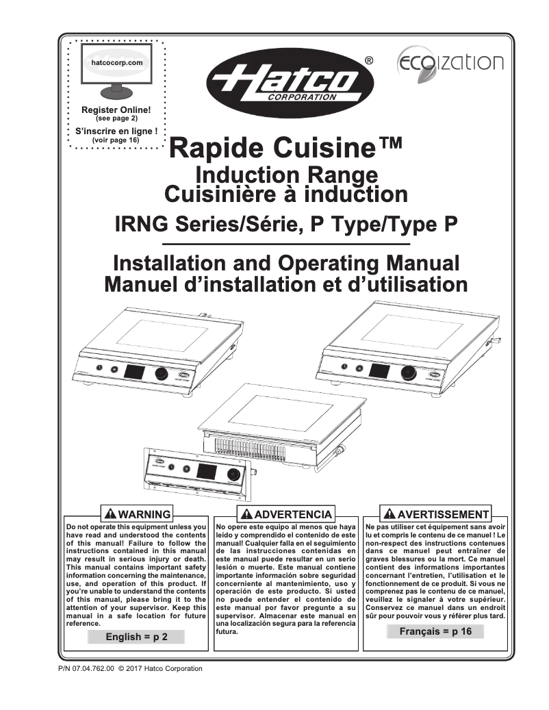 Page n°1 - Manuel utilisateur Hatco Rapide Cuisine IRNG-PC1-36