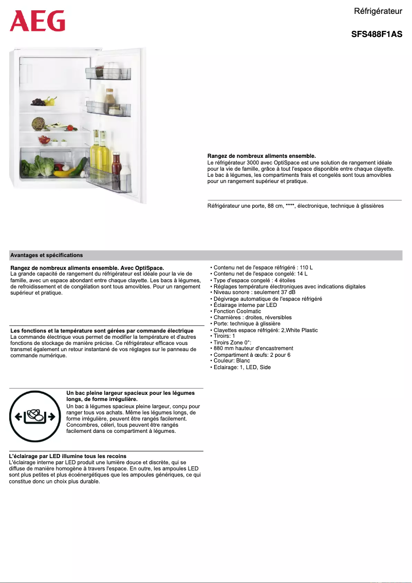Page 1 de la notice Fiche technique AEG SFS488F1AS