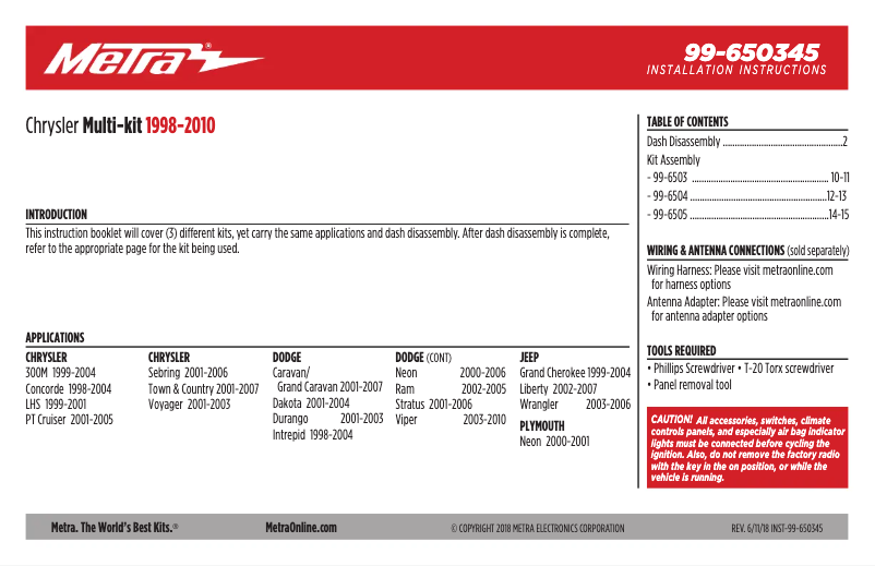 Page n°1 - Guide d'installation Metra 99-6503