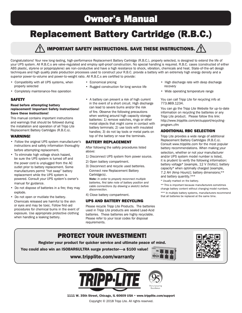 Page n°1 - Manuel utilisateur Tripp Lite RBC51