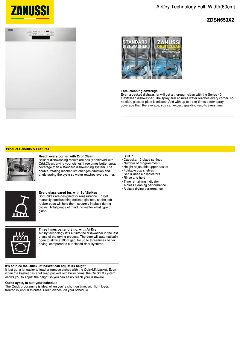Page n°1 - Fiche technique Zanussi ZDSN653X2