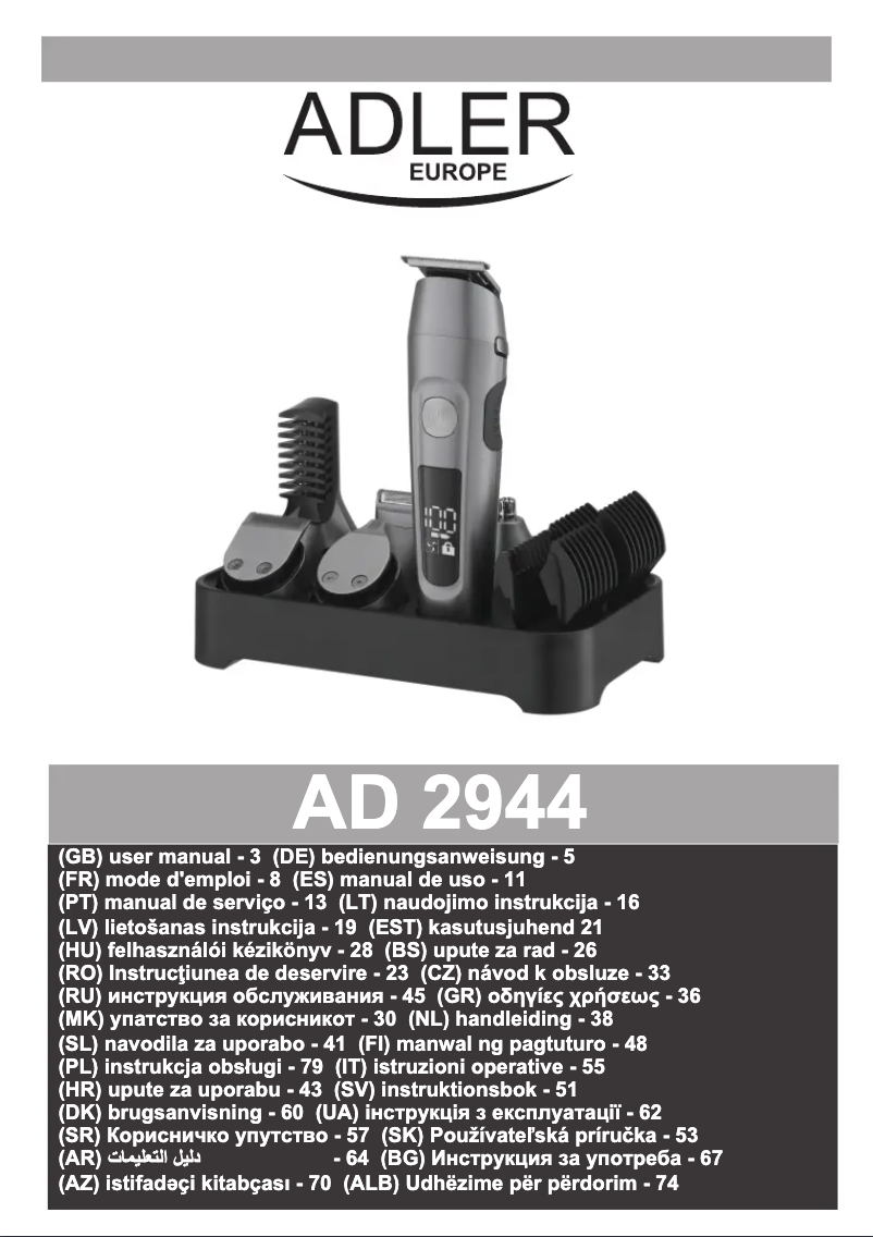 Page 1 de la notice Manuel utilisateur Adler AD 2944