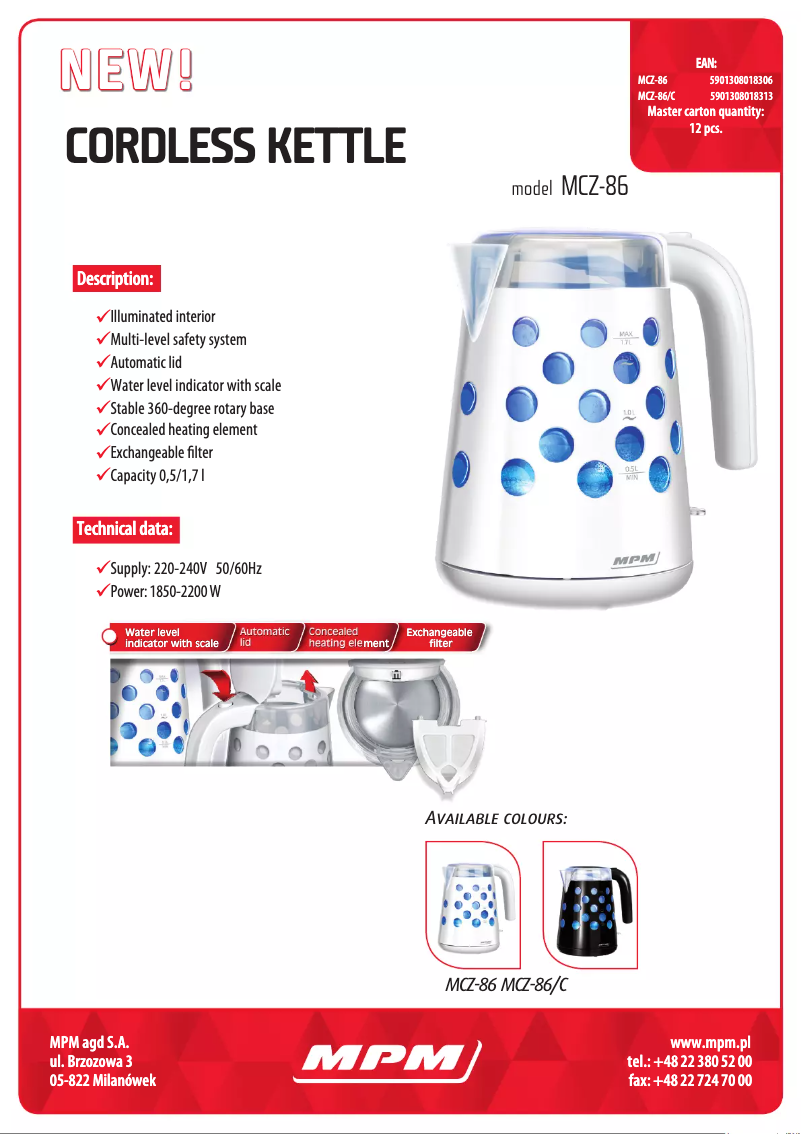 Page 1 de la notice Fiche technique MPM MCZ-86