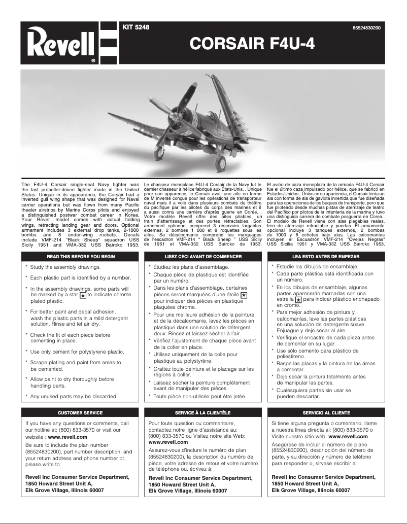 Page n°1 - Manuel utilisateur Revell Vought F4U Corsair