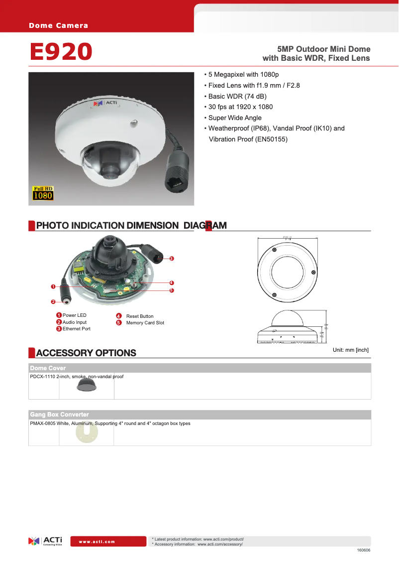 Page n°1 - Fiche technique ACTi E920