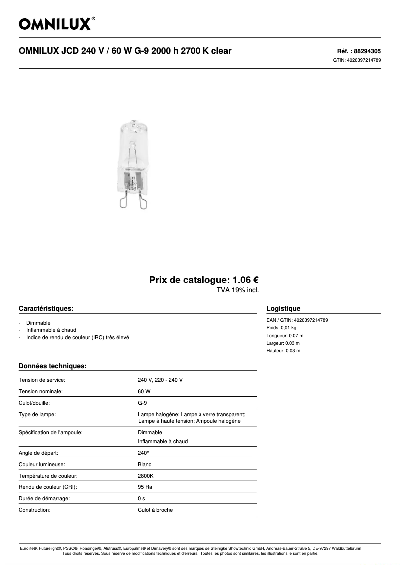 Página 1 del manual Ficha técnica Omnilux JCD 240 V