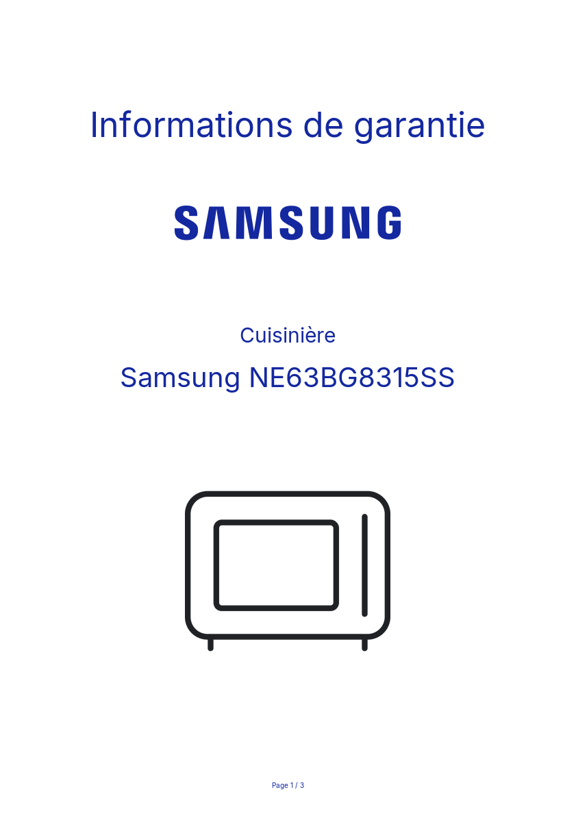 Page n°1 - Informations de garantie Samsung NE63BG8315SS