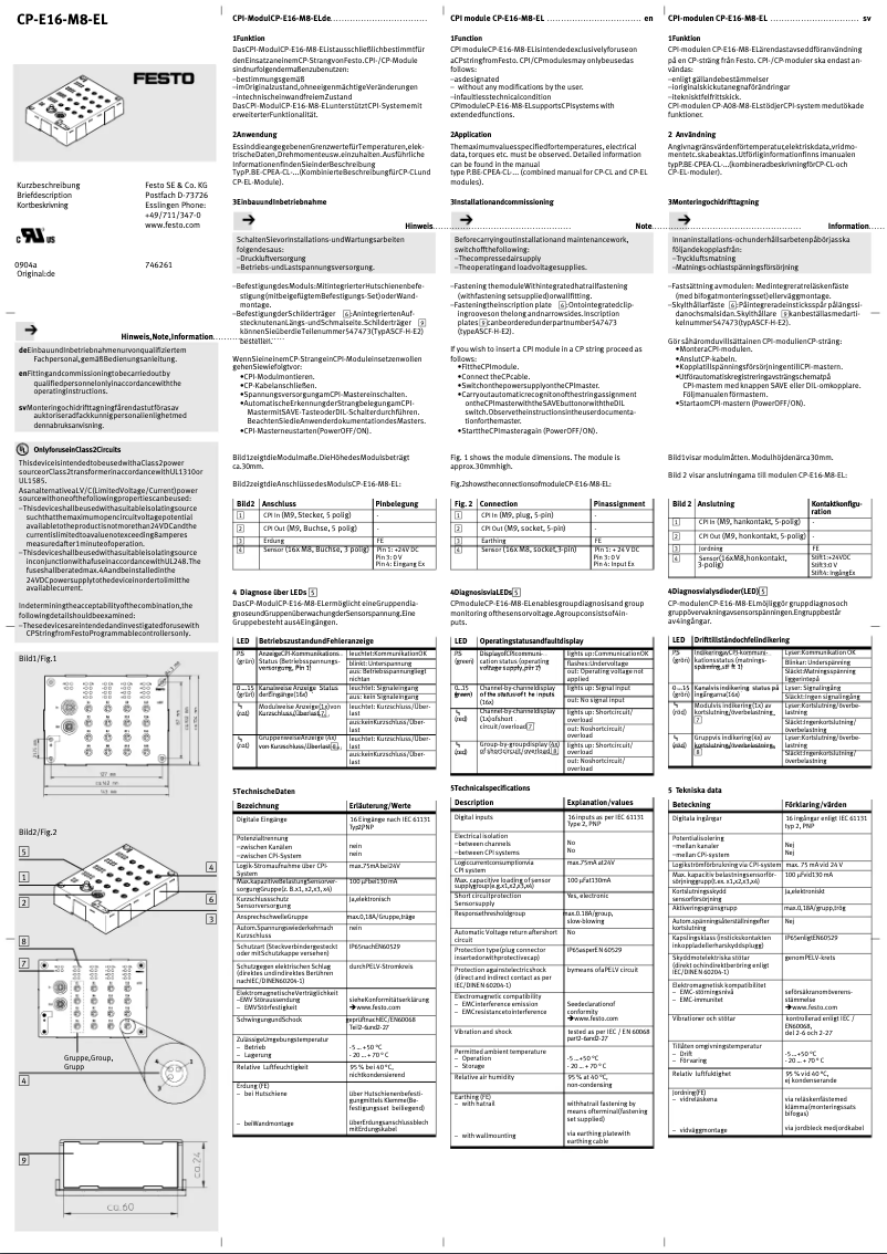 Page 1 de la notice Manuel utilisateur Festo CP-E16-M8-EL