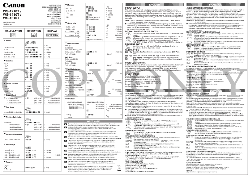 Page 1 de la notice Manuel utilisateur Canon WS-1210T