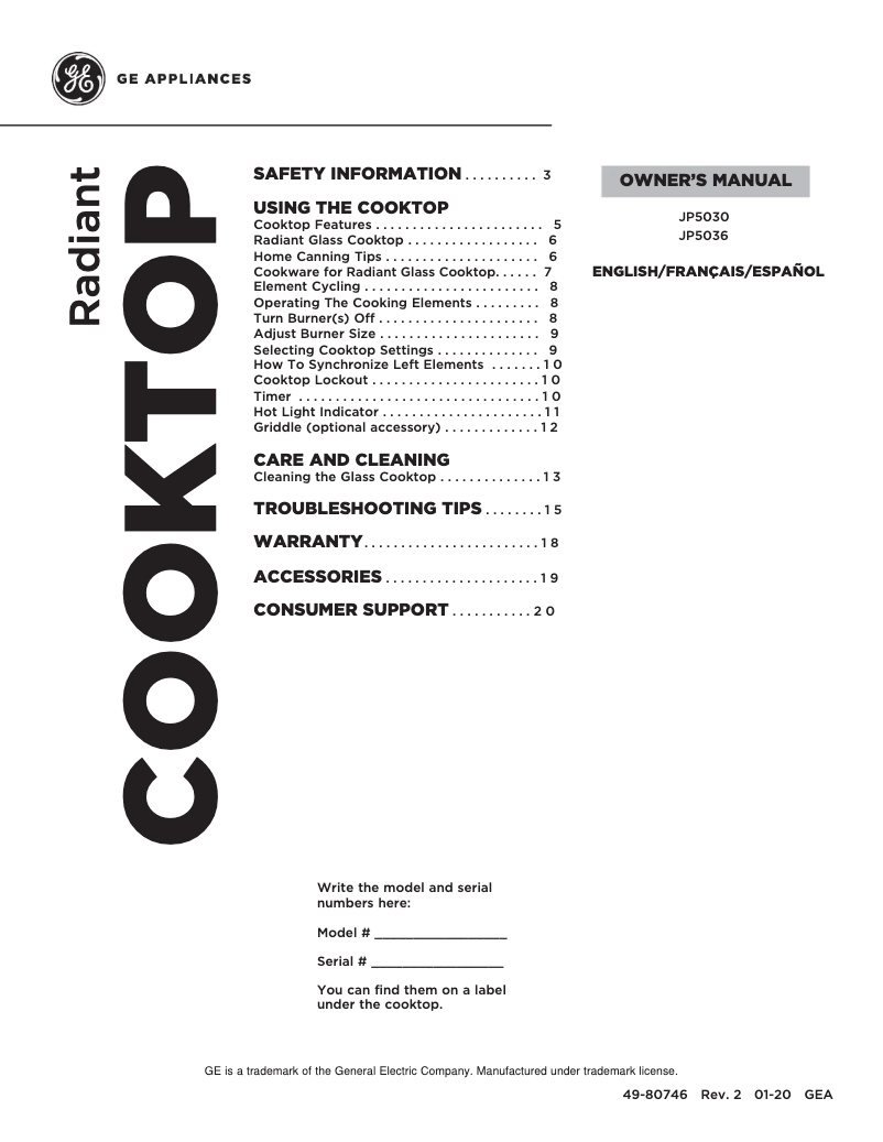 Image de la première page du manuel de l'appareil JP5036DJBB