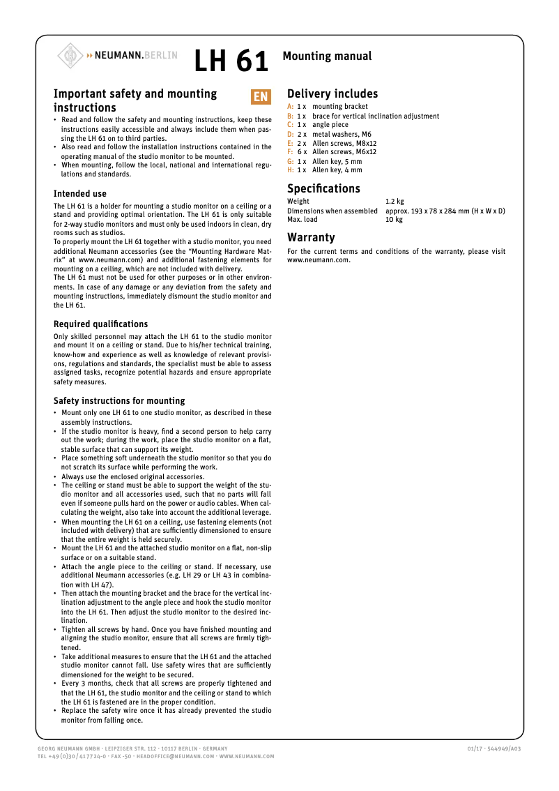 Image de la première page du manuel de l'appareil LH 61