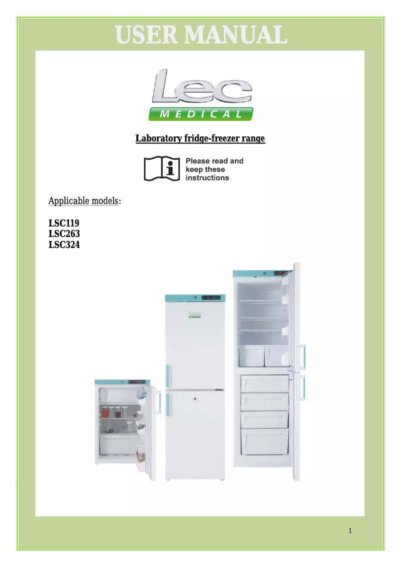Page 1 de la notice Manuel utilisateur Lec Medical LSC324
