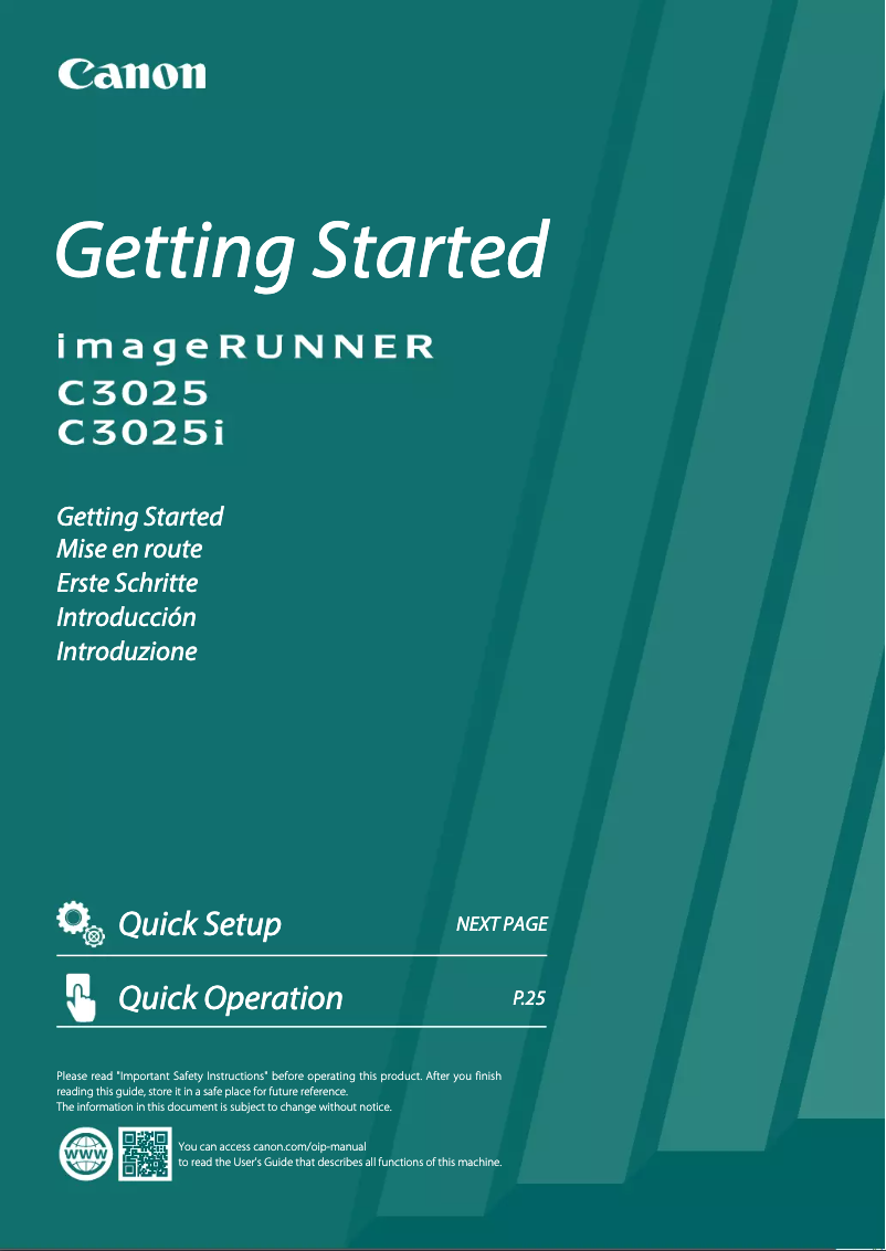 Page 1 de la notice Manuel utilisateur Canon imageRUNNER C3025