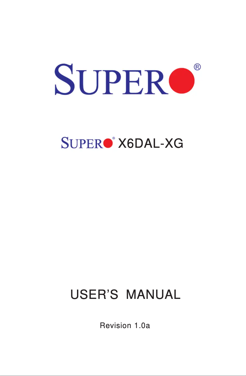 Page 1 de la notice Manuel utilisateur Supermicro X6DAL-XG