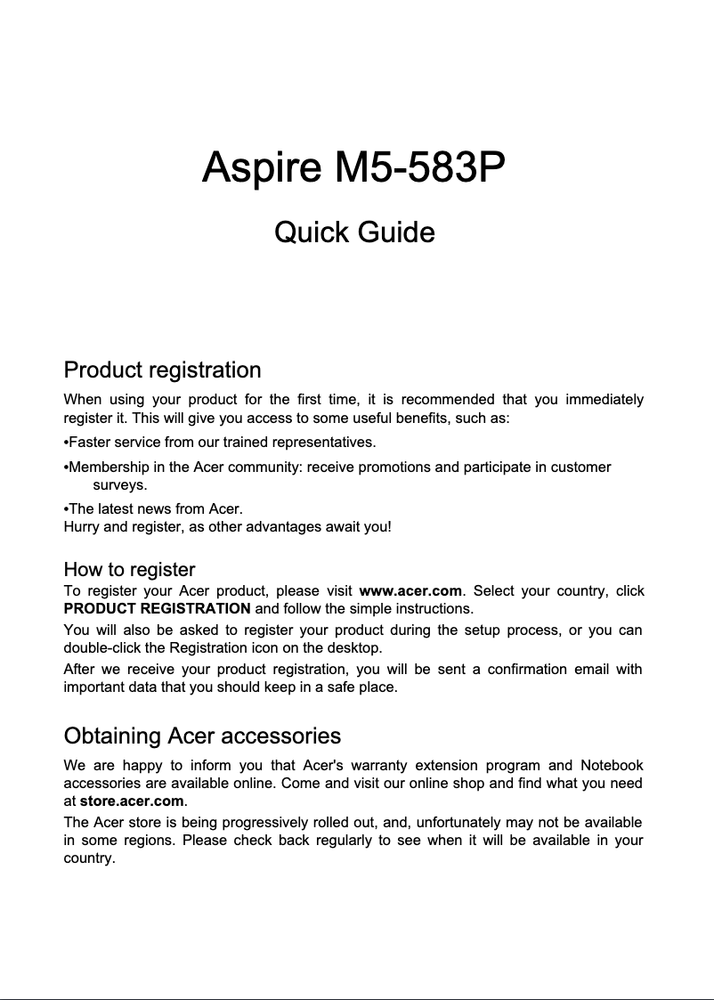 Page n°1 - Guide de démarrage rapide Acer Aspire M5-583P