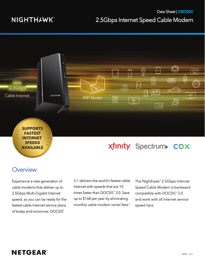 Page 1 de la notice Fiche technique Netgear Nighthawk CM2000