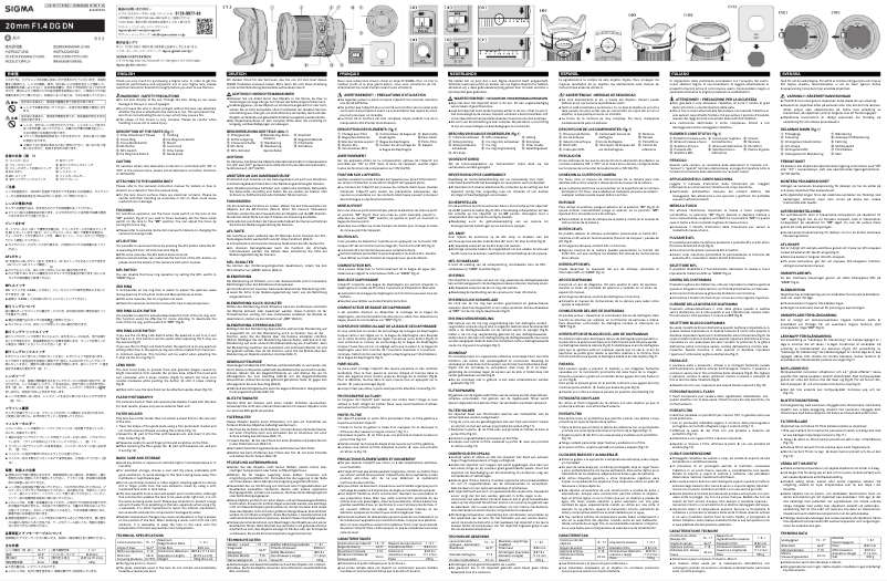 Page 1 de la notice Manuel utilisateur Sigma 20mm F1.4 DG DN