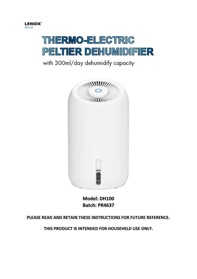 Page 1 de la notice Manuel utilisateur Lenoxx DH100