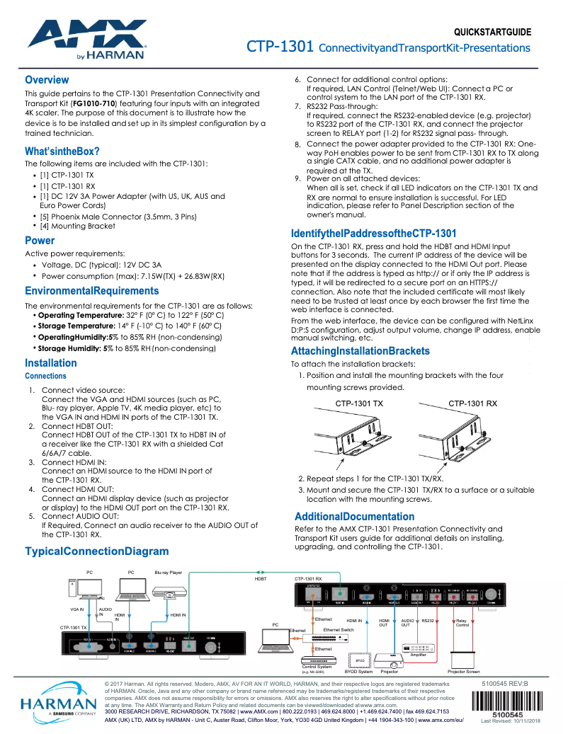 Page 1 de la notice Guide de démarrage rapide AMX CTP-1301