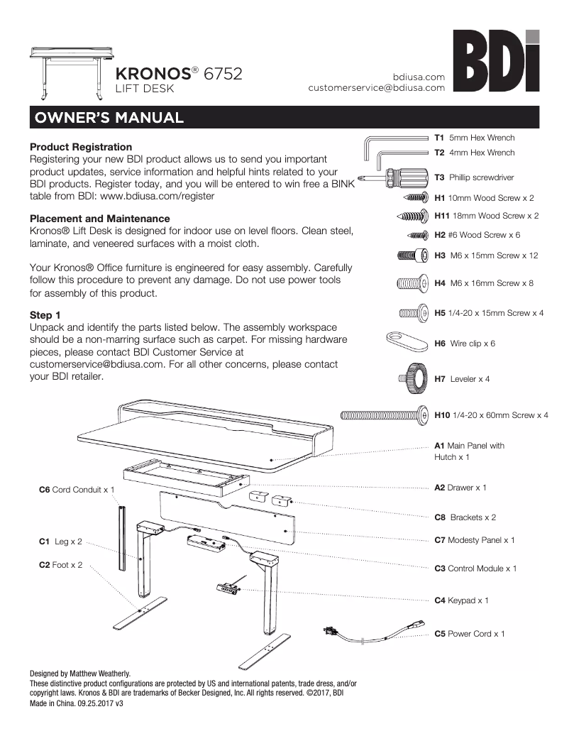 Page n°1 - Manuel utilisateur BDI Kronos 6729