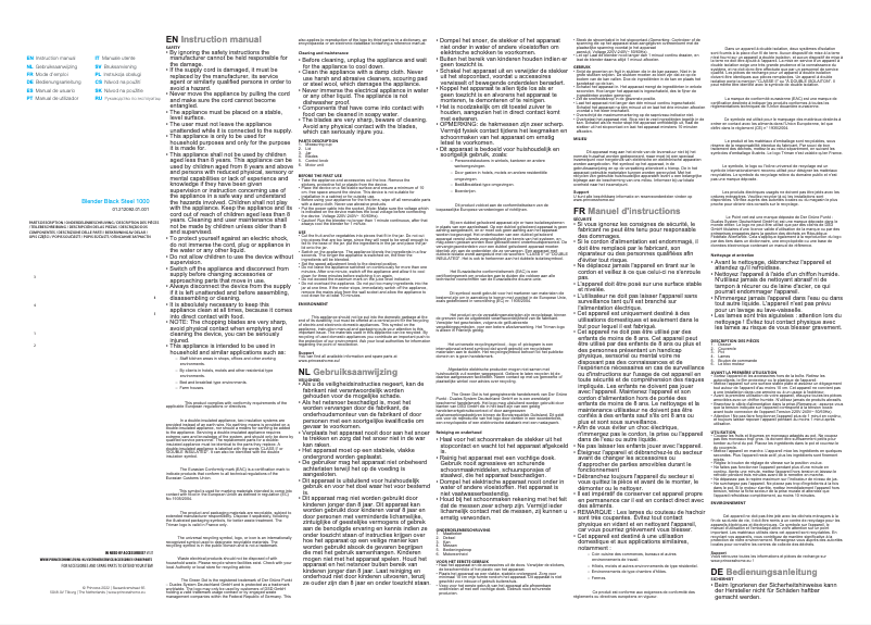 Page 1 de la notice Manuel utilisateur Princess Black Steel 1000 212092