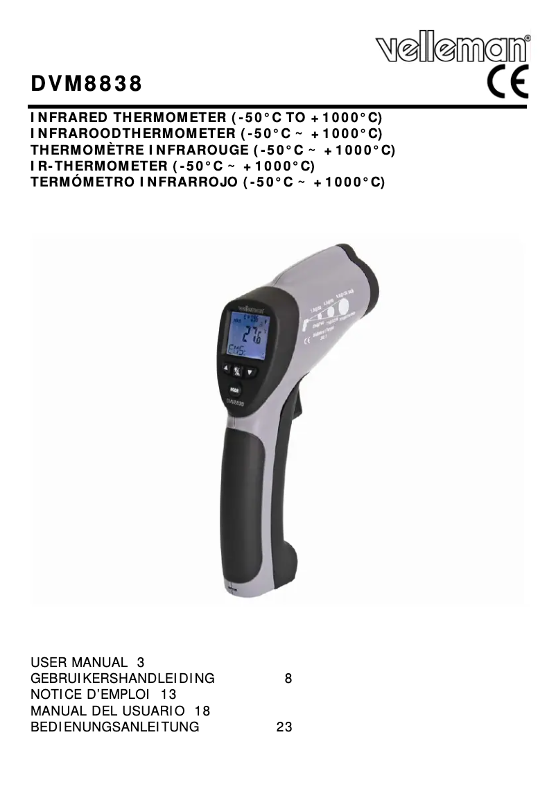 Page 1 de la notice Manuel utilisateur Velleman DVM8838