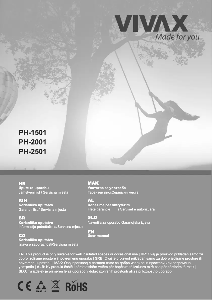 Page 1 de la notice Manuel utilisateur Vivax PH-2001