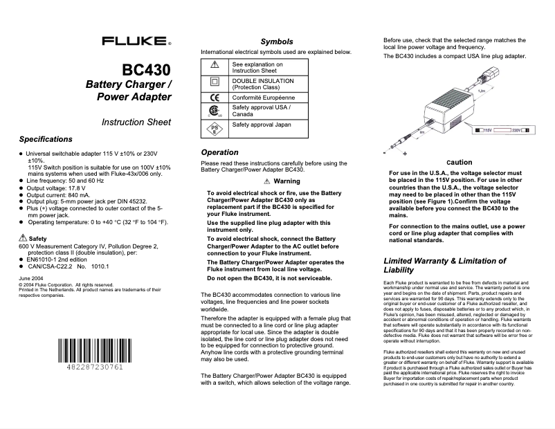 Page 1 de la notice Mode d'emploi Fluke BC430