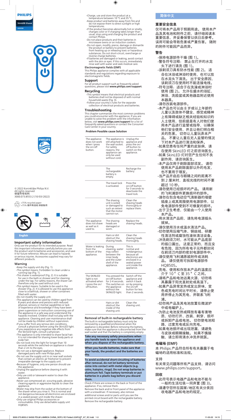 Page 1 of the manual User Manual Philips SkinLED  LED4500
