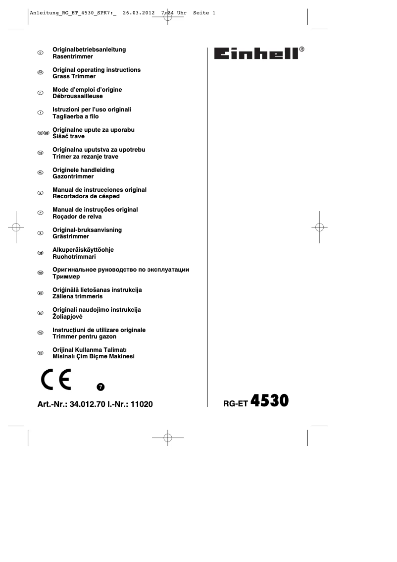 Página 1 del manual Manual de instrucciones Einhell RG-ET 4530