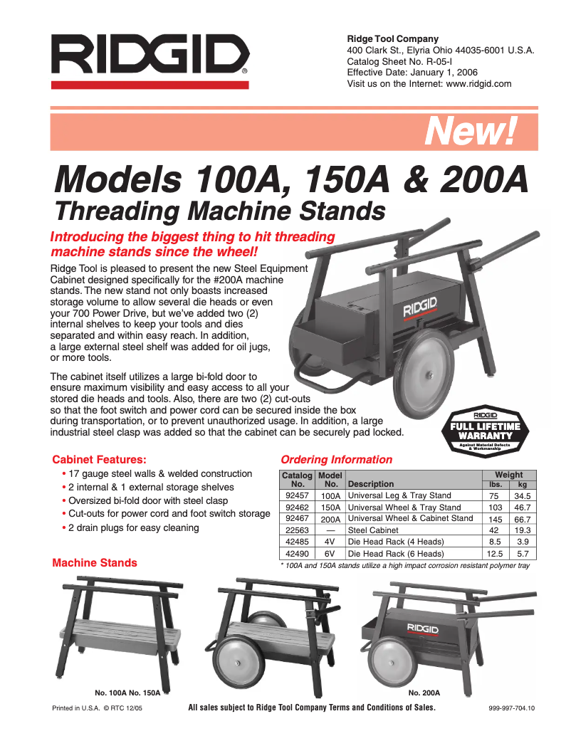 Page 1 de la notice Catalogue Ridgid 200A