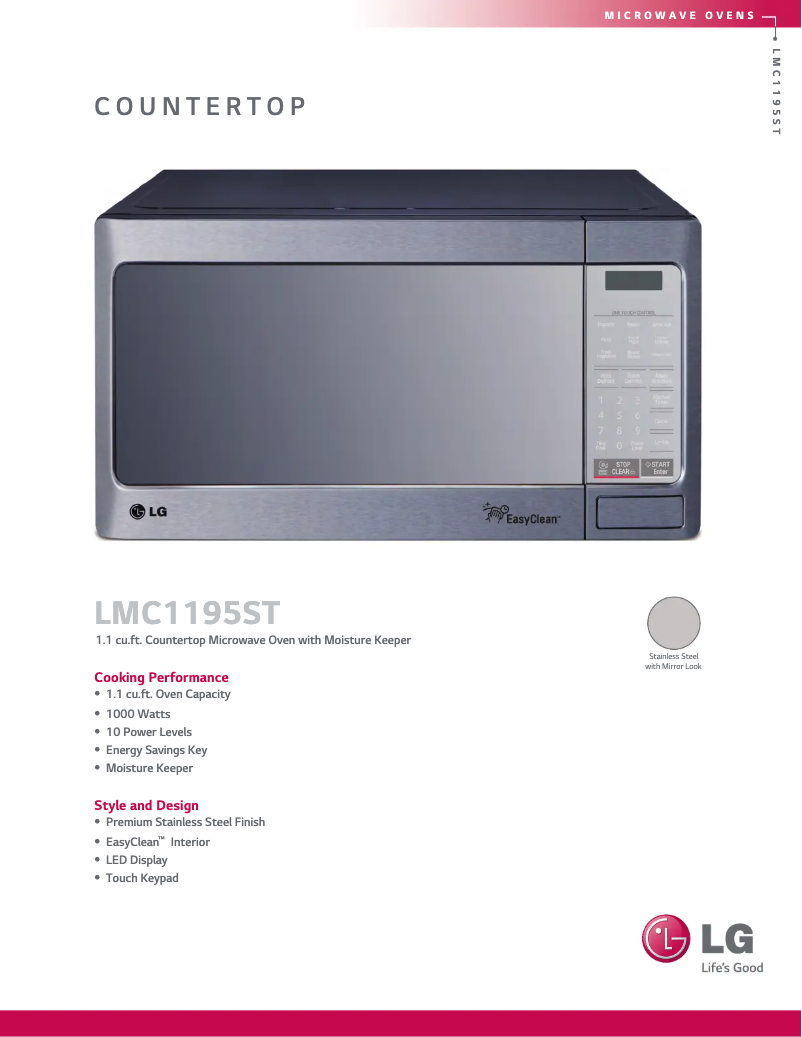 Page 1 de la notice Fiche technique LG LMC1195ST