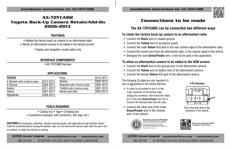 Página 1 del manual Manual de usuario Axxess AX-TOYCAM2