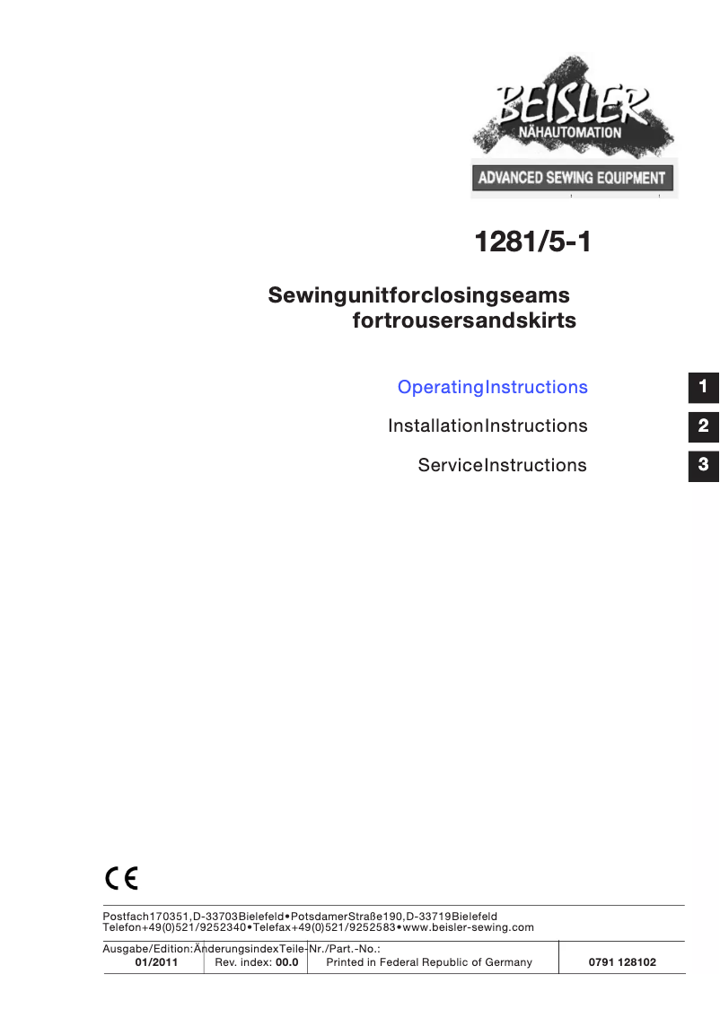 Page n°1 - Manuel utilisateur Dürkopp Adler 1281-5-1